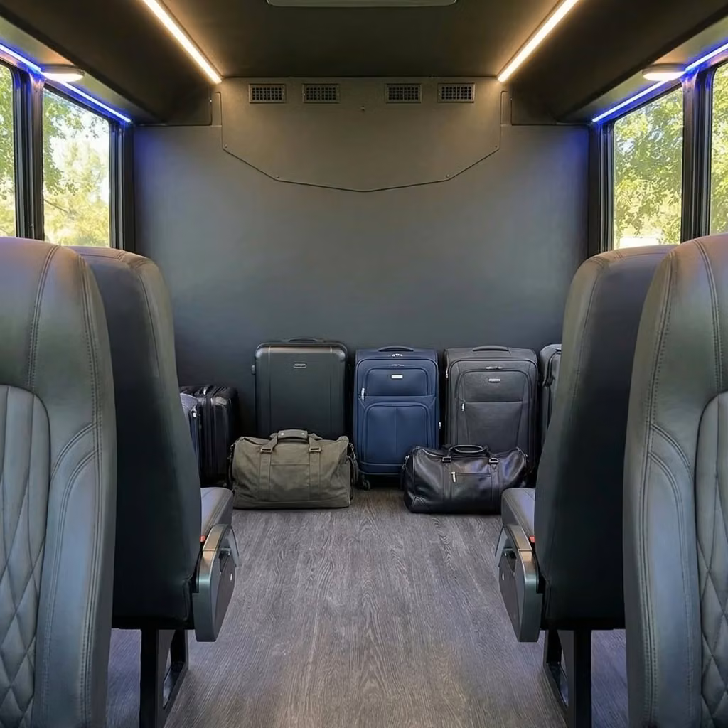 tucker 20 passenger minibus luggage area