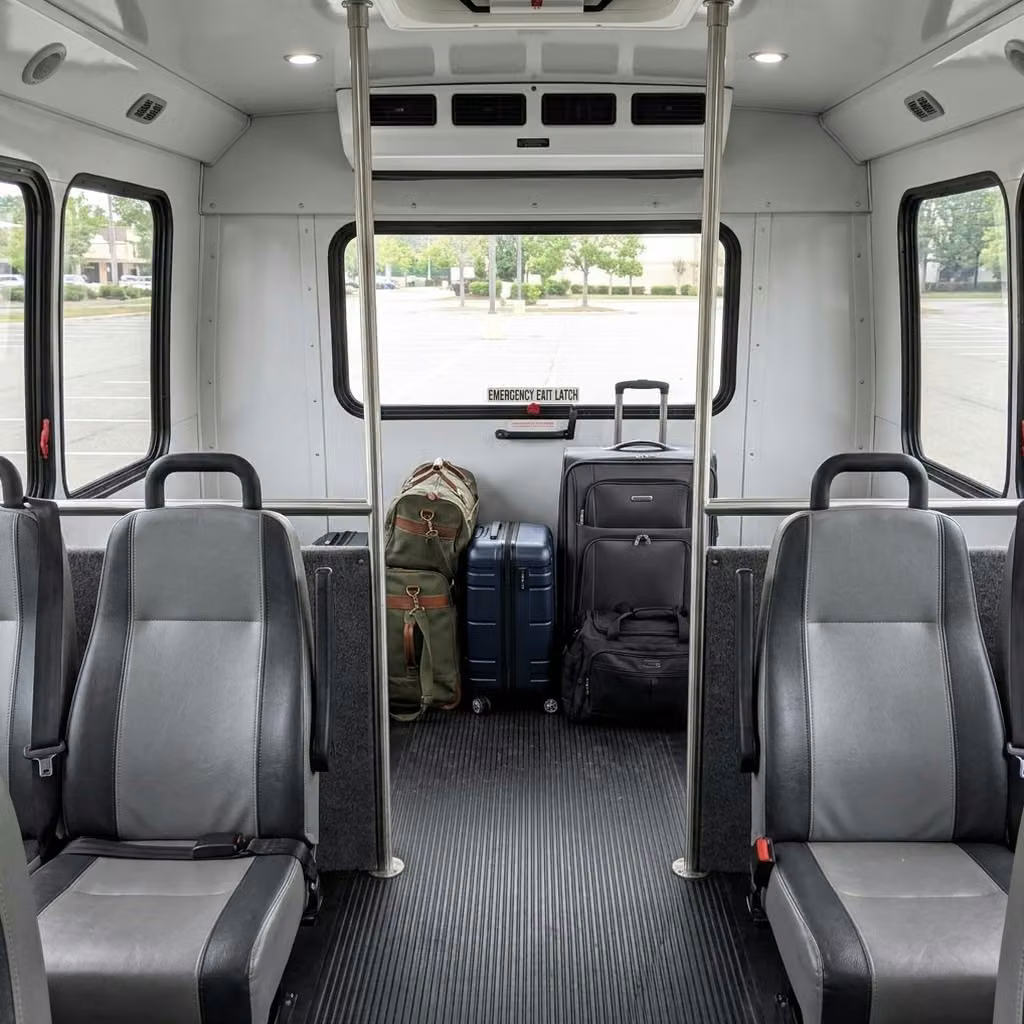 tucker 28 passenger minibus luggage area