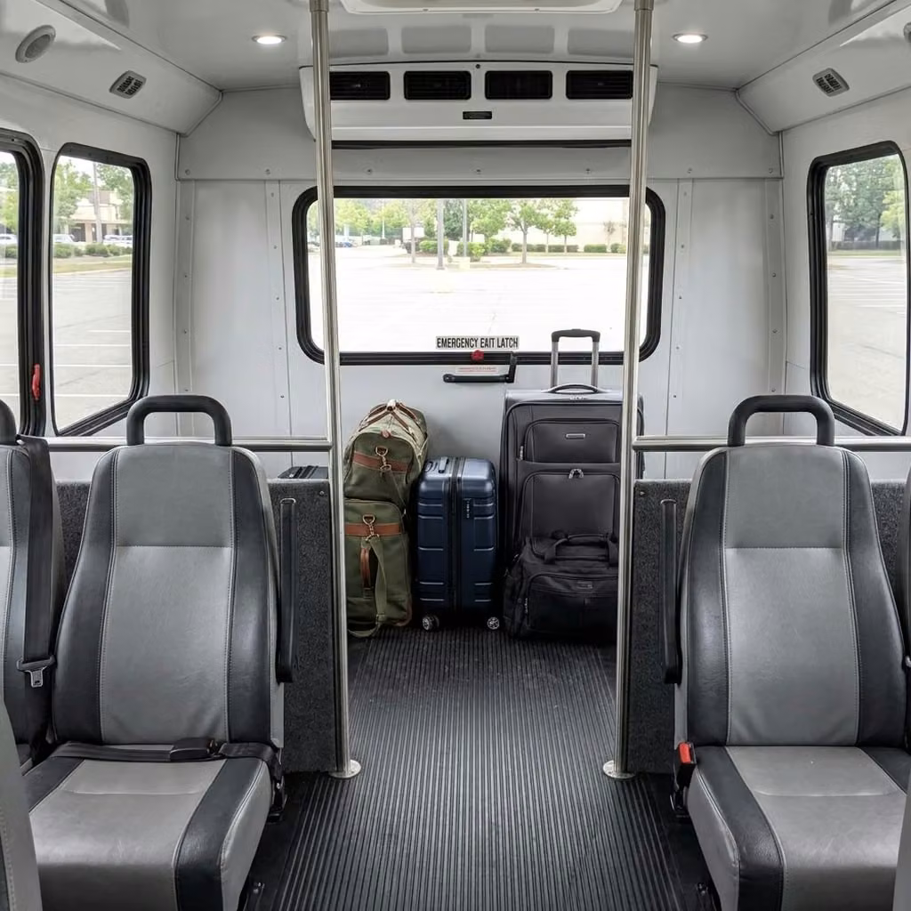 tucker 35 passenger minibus luggage area