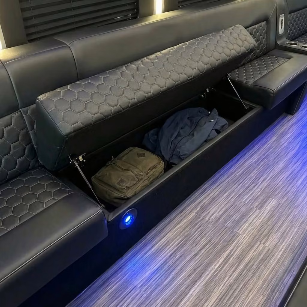 tucker party bus under seat storage