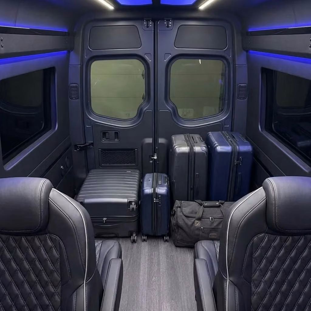 tucker sprinter van rental with driver luggage area